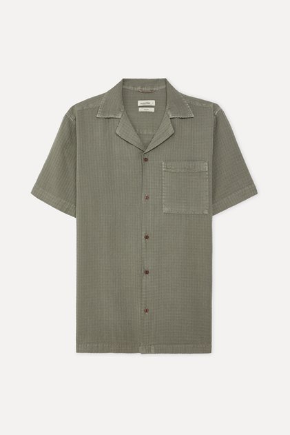 Men's Khaki Dobby Regular Fit Resort Collar Short Sleeve Shirt