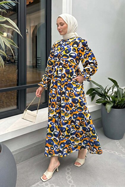 Rochie Hijab cu model Mimoza 2328 - ALBASTRU ÎNCHIS