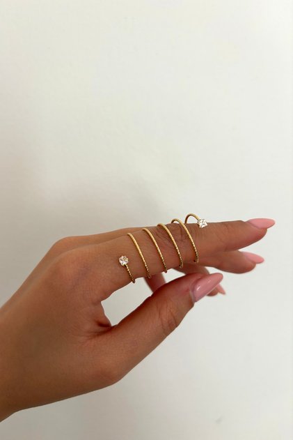 Round Stone Steel Design Spiral Ring