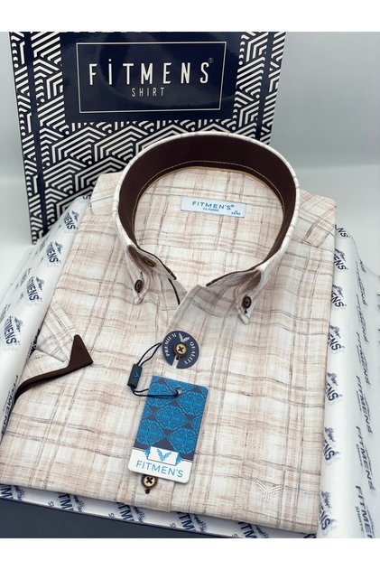 Classic Short Sleeve Linen Collar Buttoned Gift Boxed Men's Shirt Fs-004569 - Brown