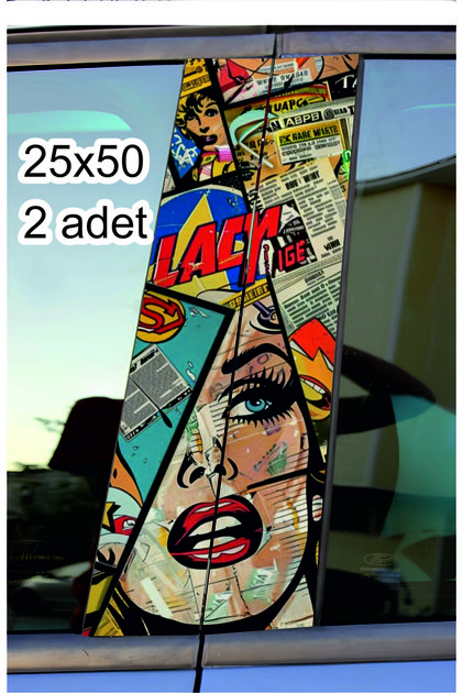 Araba Direk Kaplama Folyosu Çizgi Roman Pop Art Desenli Sağ Sol Takım Oto Sticker 25x50 cm (2 Adet)