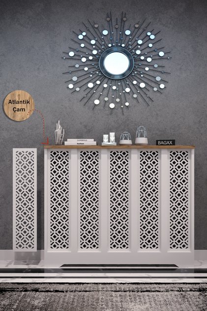 Dekoratif Petek Dolabı Kalorifer Peteği Kapatma Ünitesi Modern Tasarım İç Ölçü 96 cm Dış Ölçü 100 cm