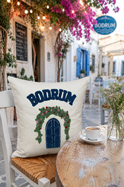 Punch Embroidered Throw Pillow Cover - 43*43 cm - Bodrum - Pnk001