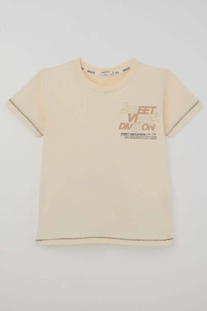 Boy's Short Sleeve T-Shirt with Back Print Detail, Ages 8-14, Cream