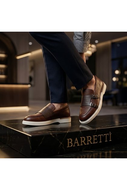 Brown Floeter Leather Loafer with Two Buckles on the Side