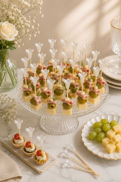 Elegans 25-Piece Headed Socialite Toothpicks Cocktail Toothpicks Party and Presentation Toothpicks Transparent White Tulip