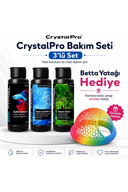 Betta Bakım Seti 3x125 ml Su Düzenleyici Berraklaştırıcı Betta Yatağı Hediyeli