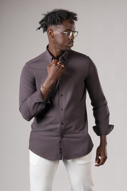 Regular Fit Cotton Hidden Collar Buttoned Stretch Fabric Summer Shirt
