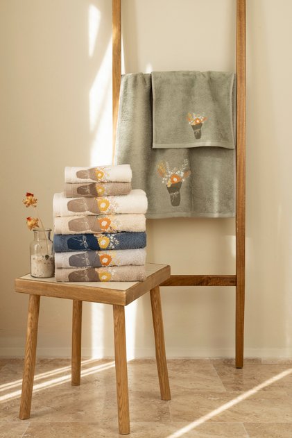 Lavien - 70% Bamboo / 30% Cotton Embroidered Hand Towels - Set of 6 50X90