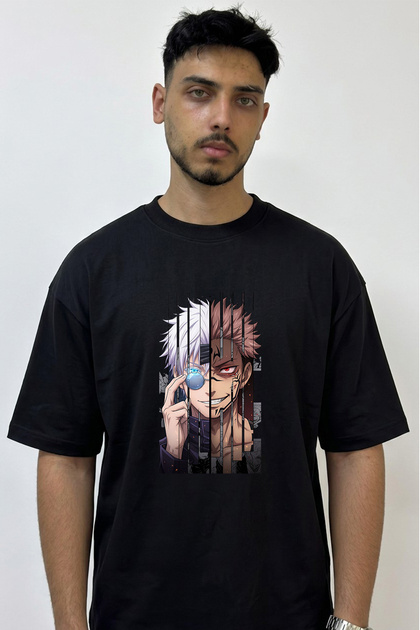 Gojo Sukuna_1 Design Printed Oversize Black T-Shirt