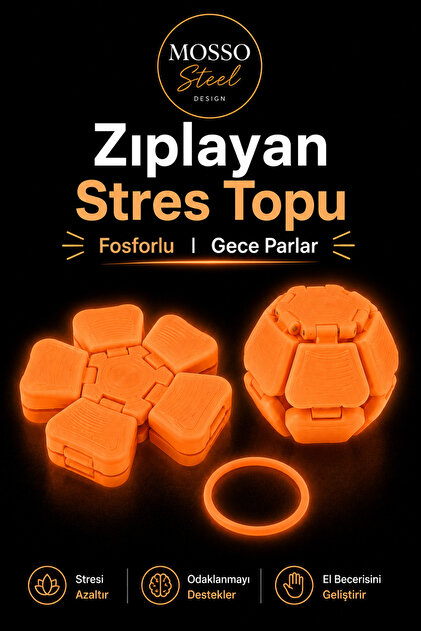 Mosso Steel Fosforlu Gece Parlayan Zıplayan Stres Topu Clicker