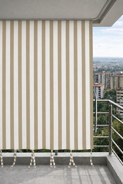 Beige-Cream Balcony Screen with Cornice Lace-Up Waterproof Outdoor Durable Modern Balcony Tarpaulin
