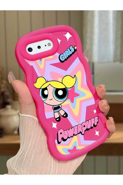 iPhone 8 Plus Compatible Case with Camera Protection Red Silicone Couple Phone Case Powerpuff Pattern
