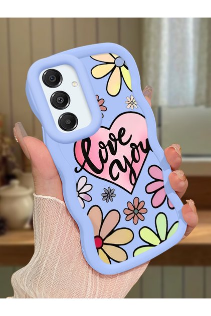 Samsung Galaxy A16 Compatible Case Camera Protector Blue Silicone Couple Phone Case Floral Pattern