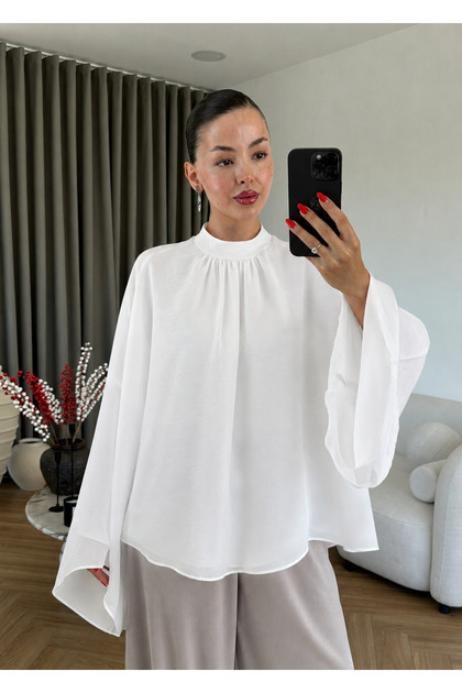 Arkadan Fermuarlı Oversize Tasarım Bluz