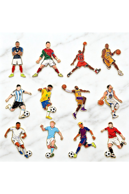 12pcs Brooches 4/12pcs Sports Enamel Pins Set Superstar Soccer & Basketball Player Lapel Collectible