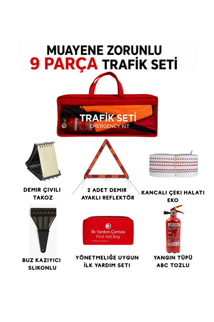 Eksiksiz Trafik Seti 9 Parça Muayene İçin Gerekli Tüm Ekipmanlar | Çantalı Set Eko