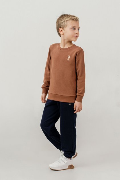 Boy's Printed Brown Long Sleeve Tracksuit Set Us2626-C-V1