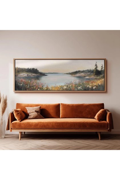 Doğa ve Manzara Temalı Ahşap Çerçeveli Panoramik Duvar Tablosu – Salon Dekoru