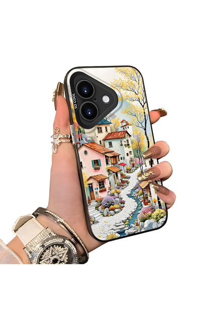 iPhone 17 Compatible Silicone Edge Hard Back Case Couple Phone Case Landscape Pattern