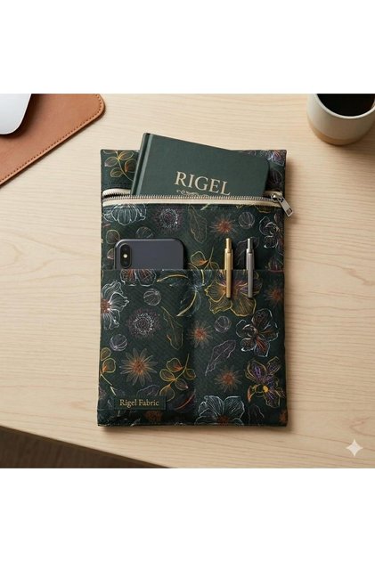 Çiçek Desenli, Cepli, Kitap Çantası/Kılıfı Çok Amaçlı Çanta, Organizer - Rigel