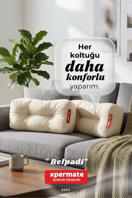 Belpadi Sırt ve Bel Destek Yastığı Sandalye Koltuk Destek Minderi Bej