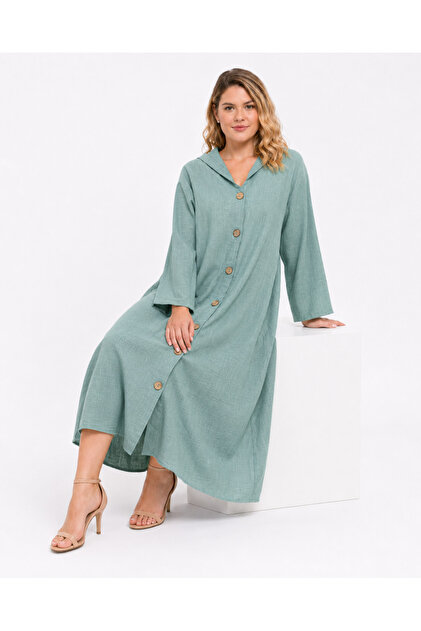 Şans Women's Plus Size Green, Side Pocket, Hooded Cap 65N39525