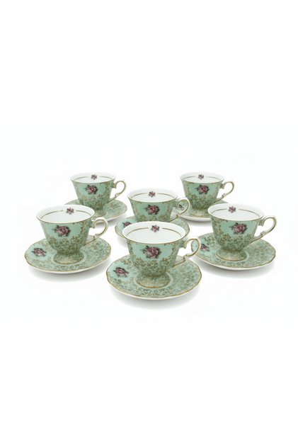 Porcelain Cup & Saucer Set Green – 6 Pcs | 125 ml