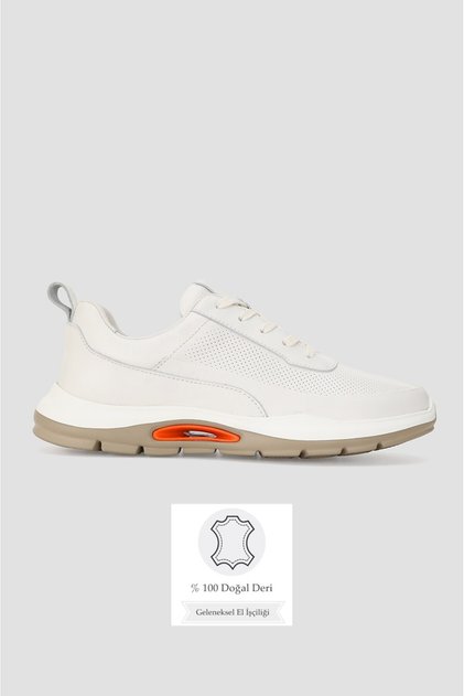 Men's White Genuine Leather Eva Sole Lace-Up Sneaker Shoes