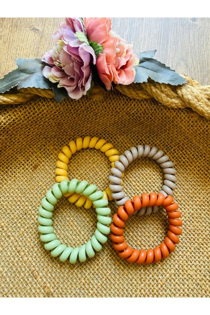 4-Piece Spiral Hair Ties, 4 Colors Pastel Phone Cord Clips