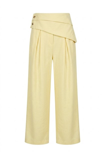 Yellow High Waist Asymmetric Button-Detached Fabric Pleated Pants-