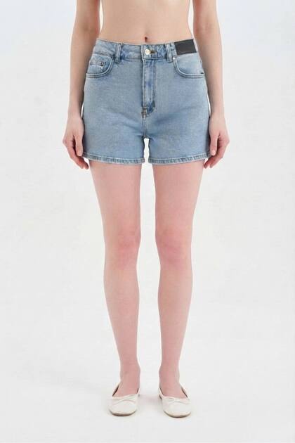 Women's Denim Fabric Shorts with Lace-Up Detail on the Back