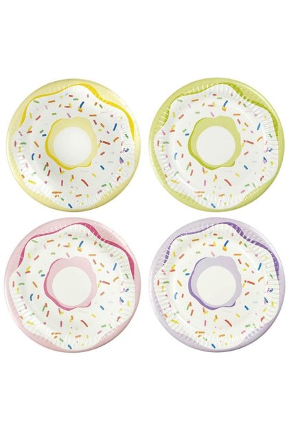 Farfurii de hartie Arpex Paczki, platouri de unica folosinta, cu imprimeu gogosi, FSC, 181x181 mm, Multicolor, 8 buc
