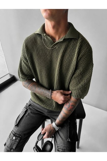 Oversize Washed Khaki Knitwear Tshirt
