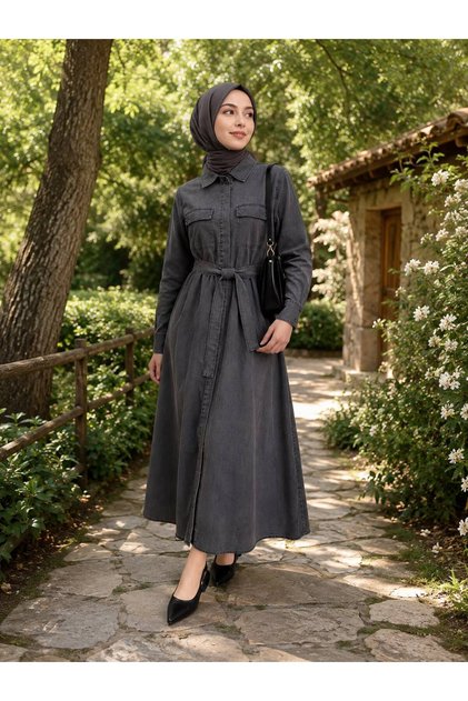 MY MAGAZİN KOT DÜĞMELİ ELBİSE