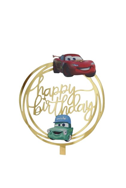 Topper Tort Cars Fulger McQueen Happy Birthday Auriu TOP209