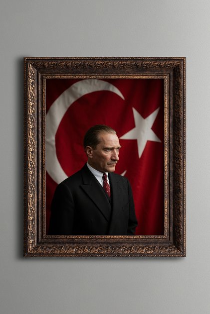 Ataturk in Front of the Turkish Flag - Vintage Patterned Painting - Thick Model
