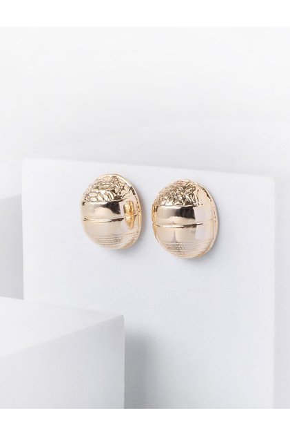Gold Color Textured Oval Design Shiny Earrings