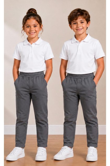 Unisex Canvas School Pants with Ribbed Waist, Comfortable to Wear { 2 Pieces }