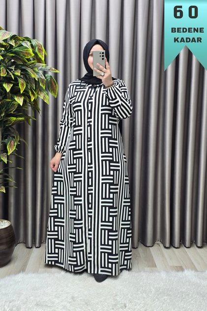 Women's Clothing Plus Size Space Fabric Maze Pattern Buttoned Shirt Dress