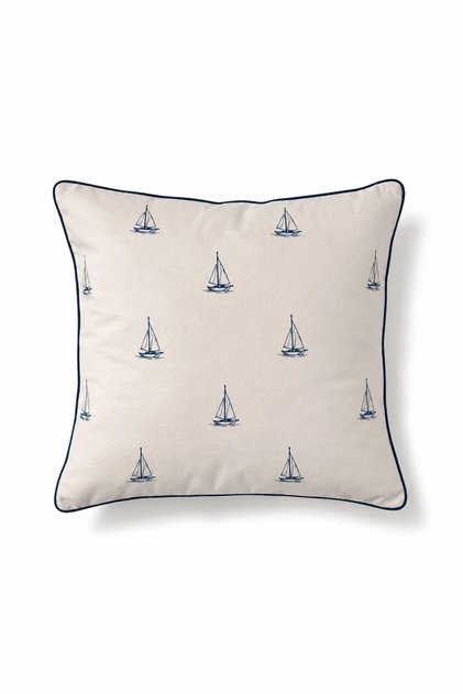 Sail Patterned Blue Ribbed Throw Pillow Cover