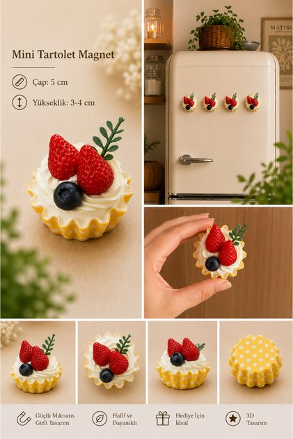 Mini Tartolet Meyveli Buzdolabı Magneti 3 Boyutlu