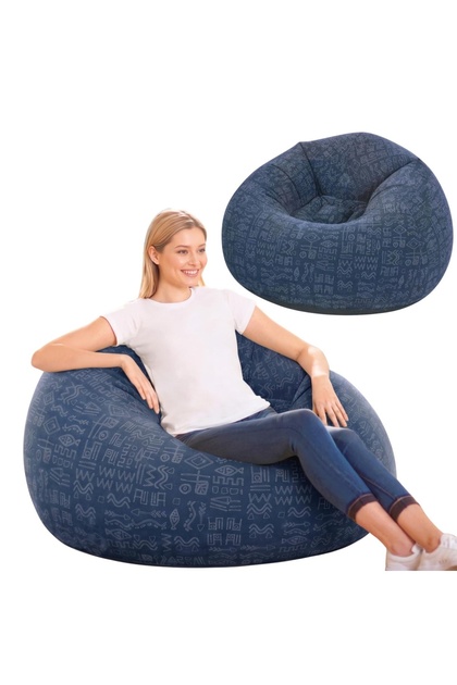 105cm Geometric Inflatable Sofa Chair, Flocked PVC, 2-in-1 Valve, Navy