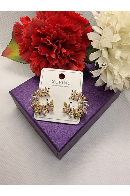 RENKLİ ZİRKON TAŞLI C MODEL 14K RENGİ ÇELİK KÜPE