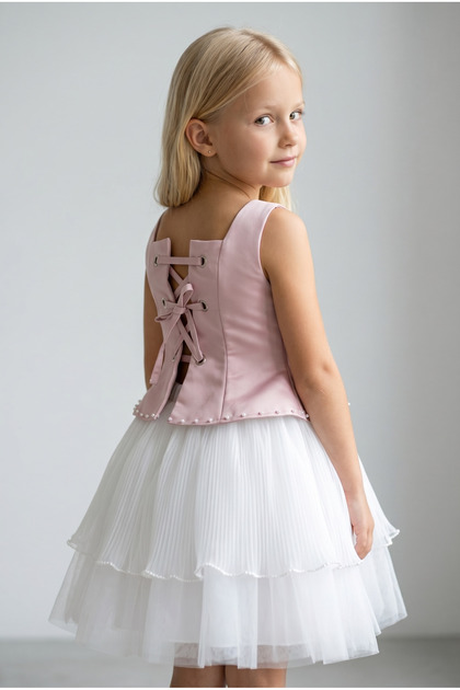 Girl's Crop Skirt White Skirt Powder Blouse