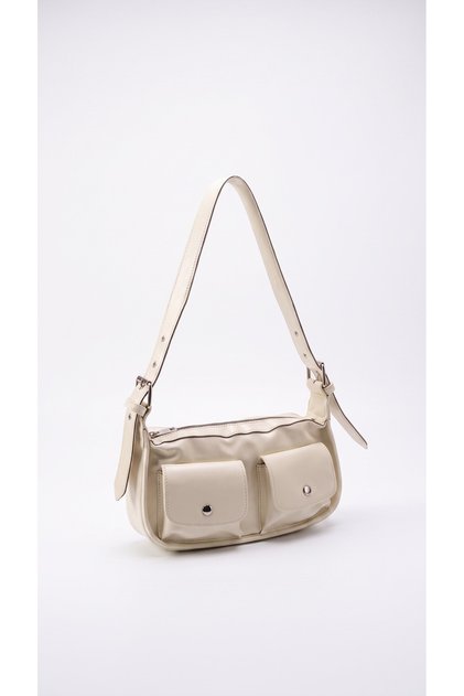 Women's Leather Multi-Pocket Zippered Baguette Shoulder Bag