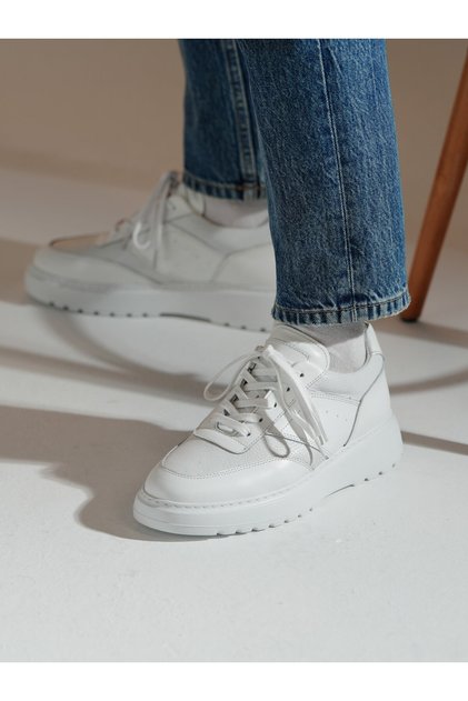 Jesse Model Genuine Leather Handmade White Antique Leather Sneaker Shoes