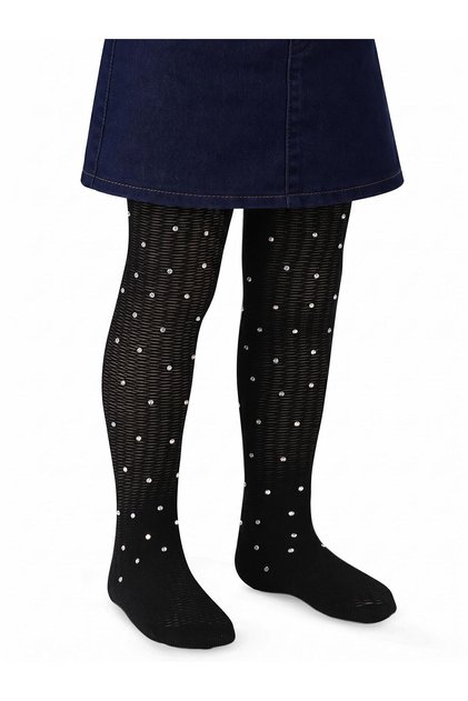 File Honeycomb Patterned Stoned Pantyhose for 2-12 Years - Black