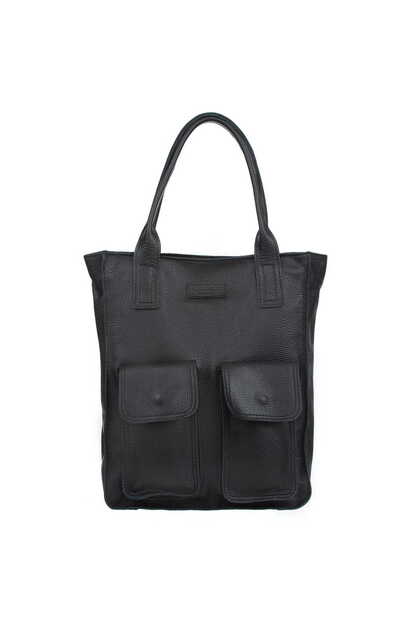 Geantă shopper mare din piele, neagră