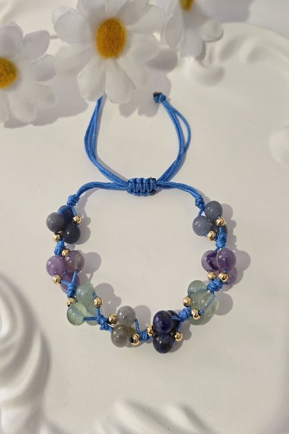 Certified 3. Eye Chakra Natural Stone Bracelet (Sodalite, Amethyst, Lapis Lazuli, Fluorite, Labradorite)